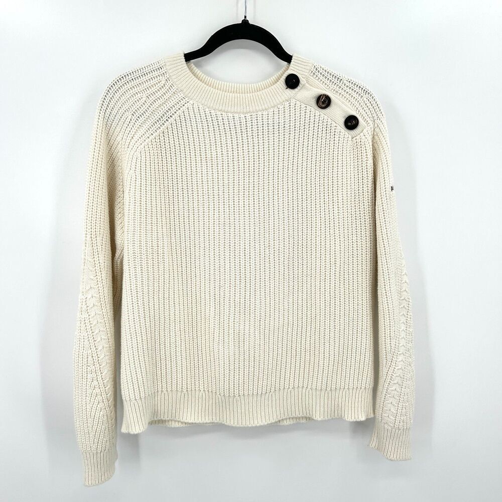 SEZANE Basil Haden Embroidered Ivory Cream Wool Blend Knit Darius Sweater Small